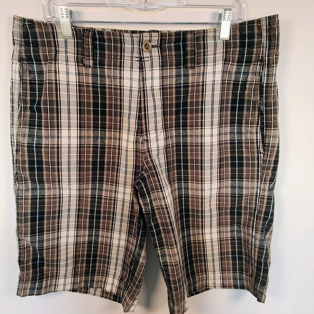 Mossimo Supply Co Men's Plaid Shorts Brown Black White Cotton Size 34